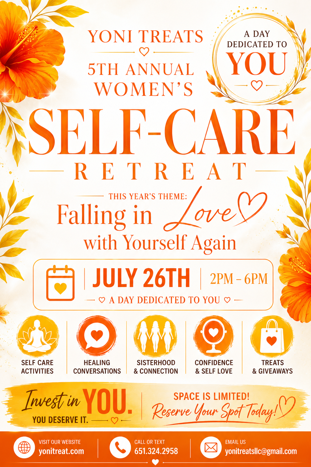 Yoni Treats 5th Annual Women’s Self-Care Retreat - Fall in Love with Yourself Again (July)